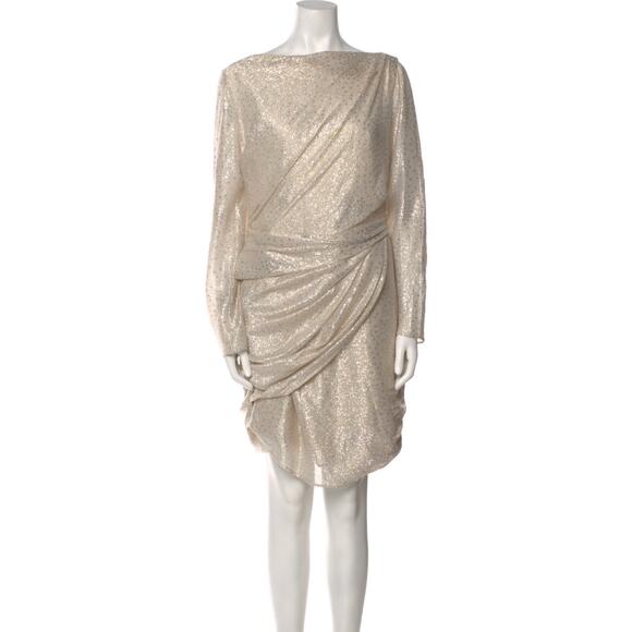 Talbot Runhof Gold Silver Metallic Draped Cocktail Party Mini Dress Size 14 - Picture 1 of 13